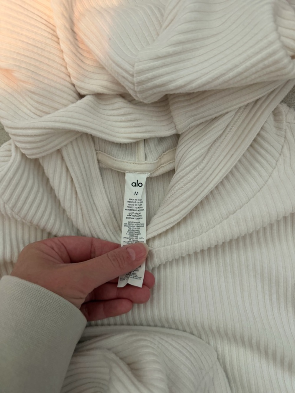 ALO Yoga Ribbed Hoodie & Joggers Set in Cream - Picture 4 of 9